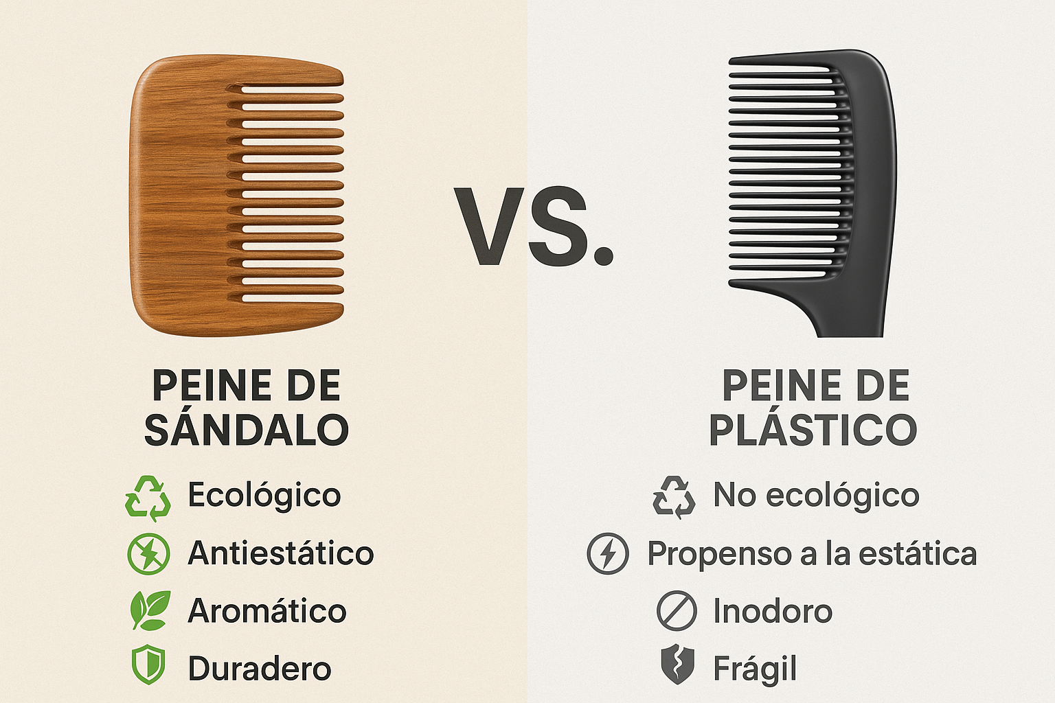 Peine de Sándalo Natural - Tallado Artesanal en Ambos Lados