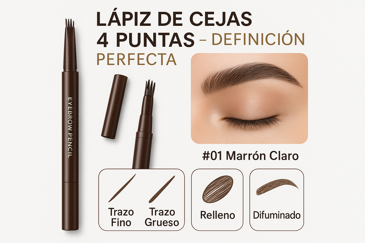 Lápiz de Cejas de 4 Puntas - Definición Perfecta y Natural