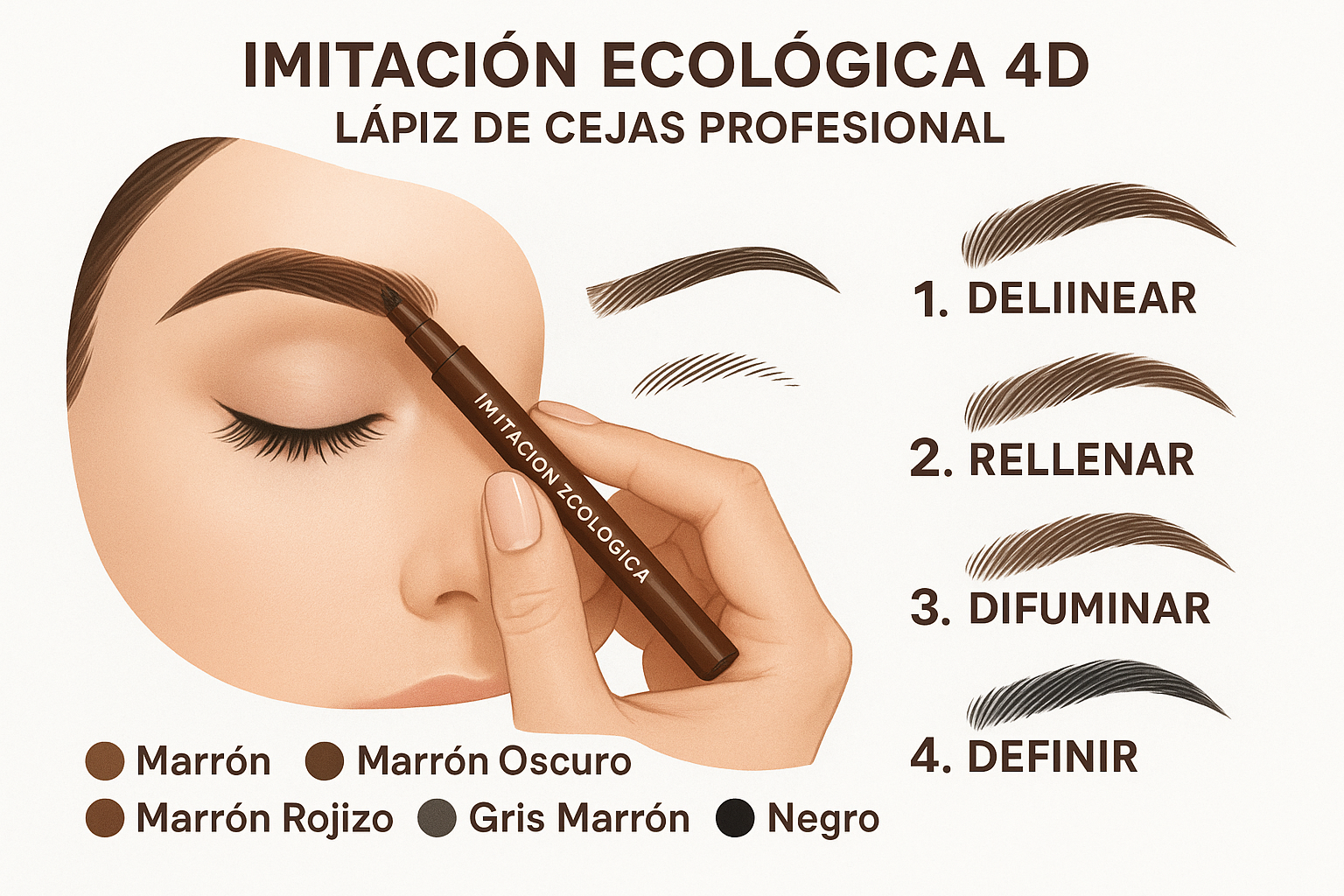 Lápiz de Cejas de 4 Puntas - Definición Perfecta y Natural