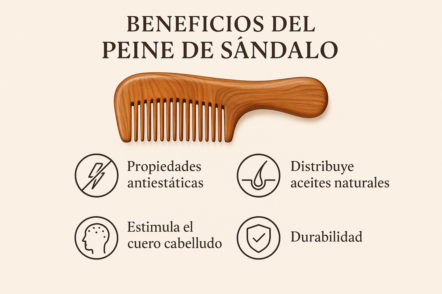 Peine de Sándalo Natural - Tallado Artesanal en Ambos Lados