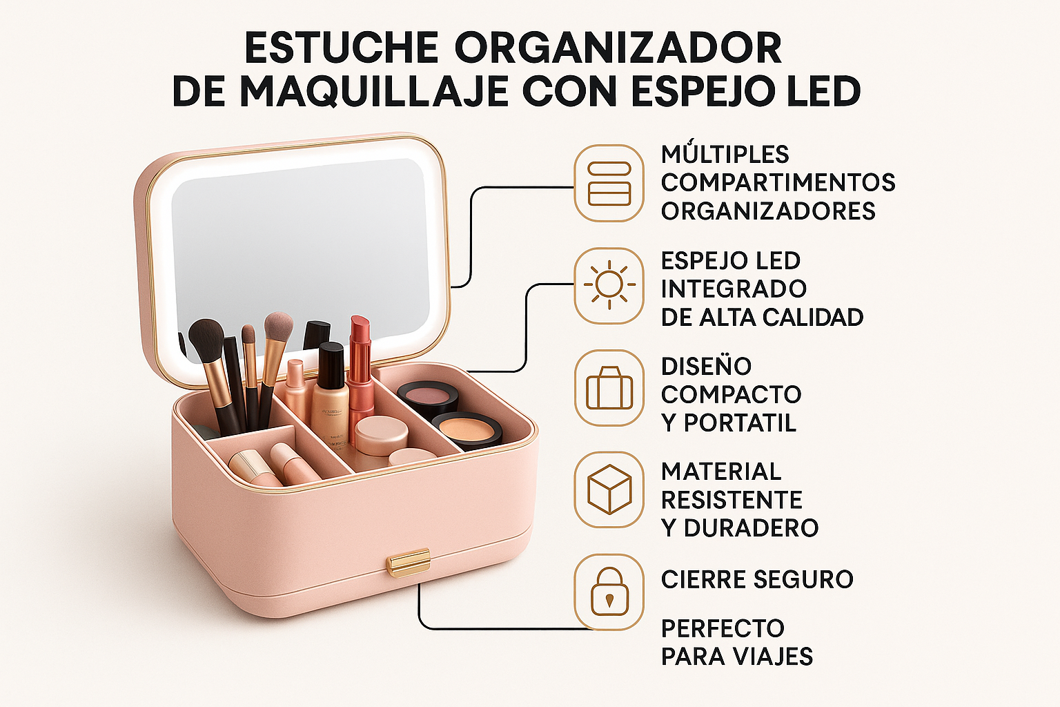 Estuche Organizador de Maquillaje Profesional con Espejo - Portátil y Elegante