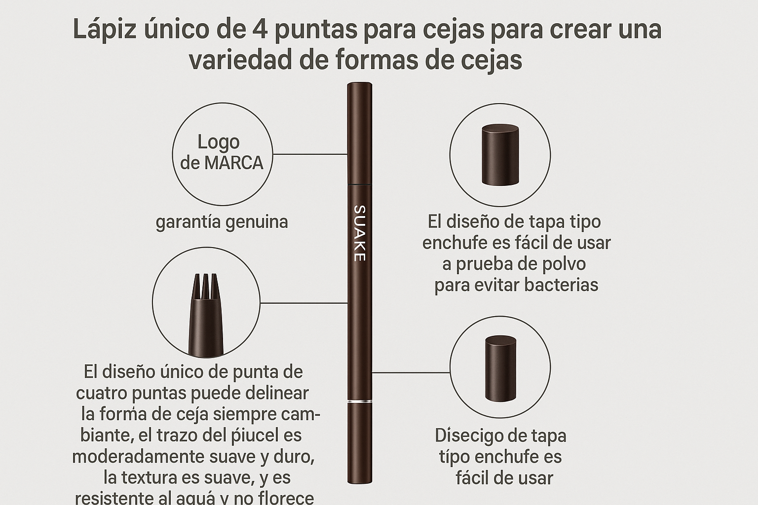 Lápiz de Cejas de 4 Puntas - Definición Perfecta y Natural