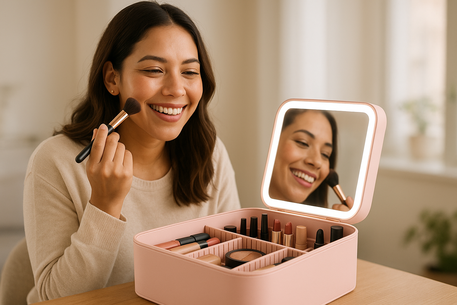 Estuche Organizador de Maquillaje Profesional con Espejo - Portátil y Elegante