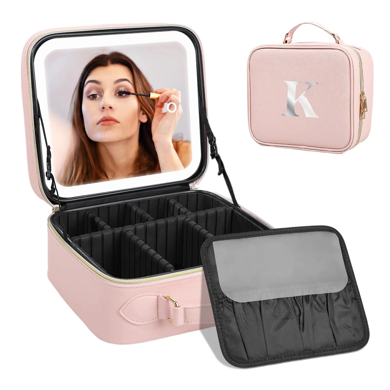 Estuche Organizador de Maquillaje Profesional con Espejo - Portátil y Elegante